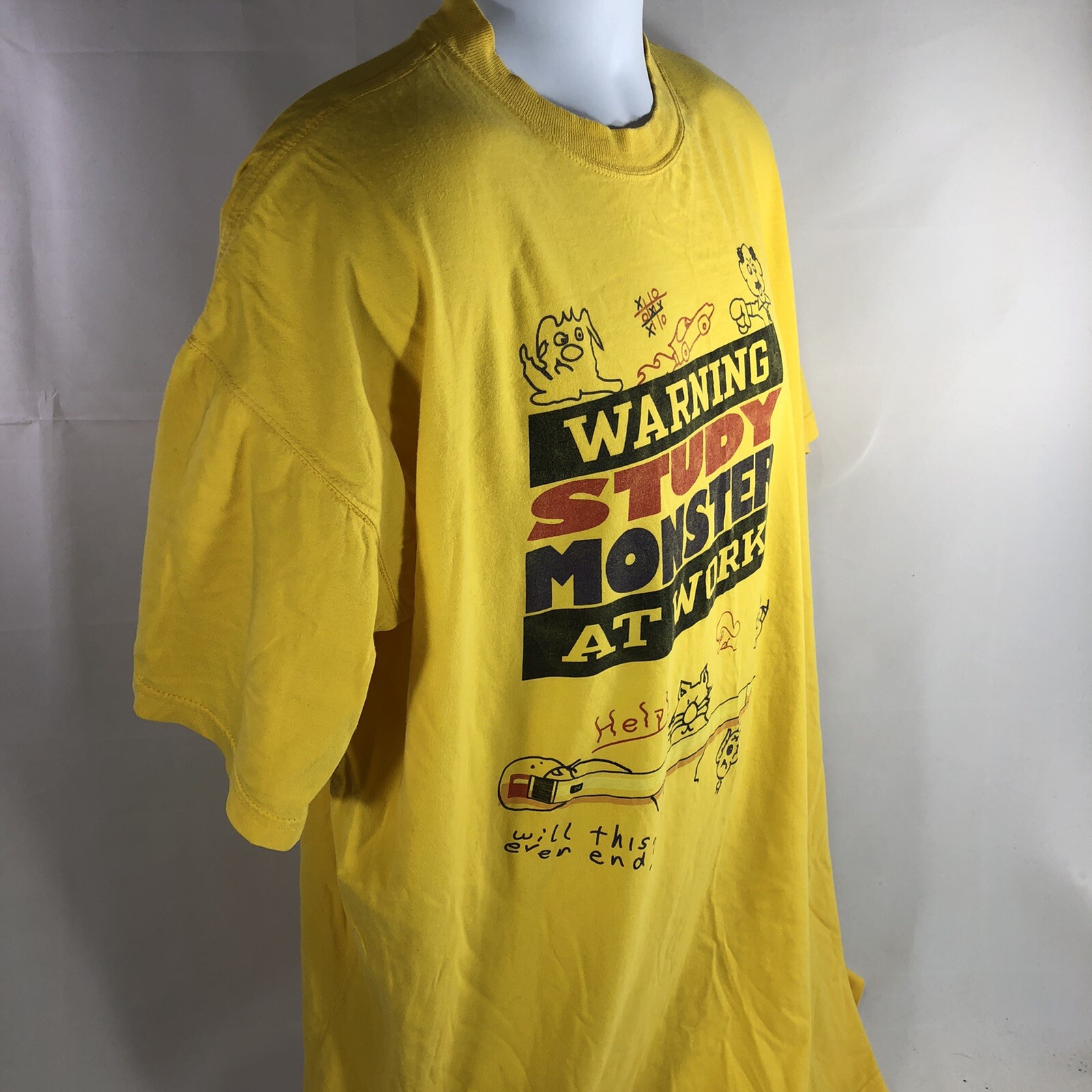 Vintage Club Bed Warning Study Monster At Work T Shirt 90s Short Sleeve Tee OSFA gallery