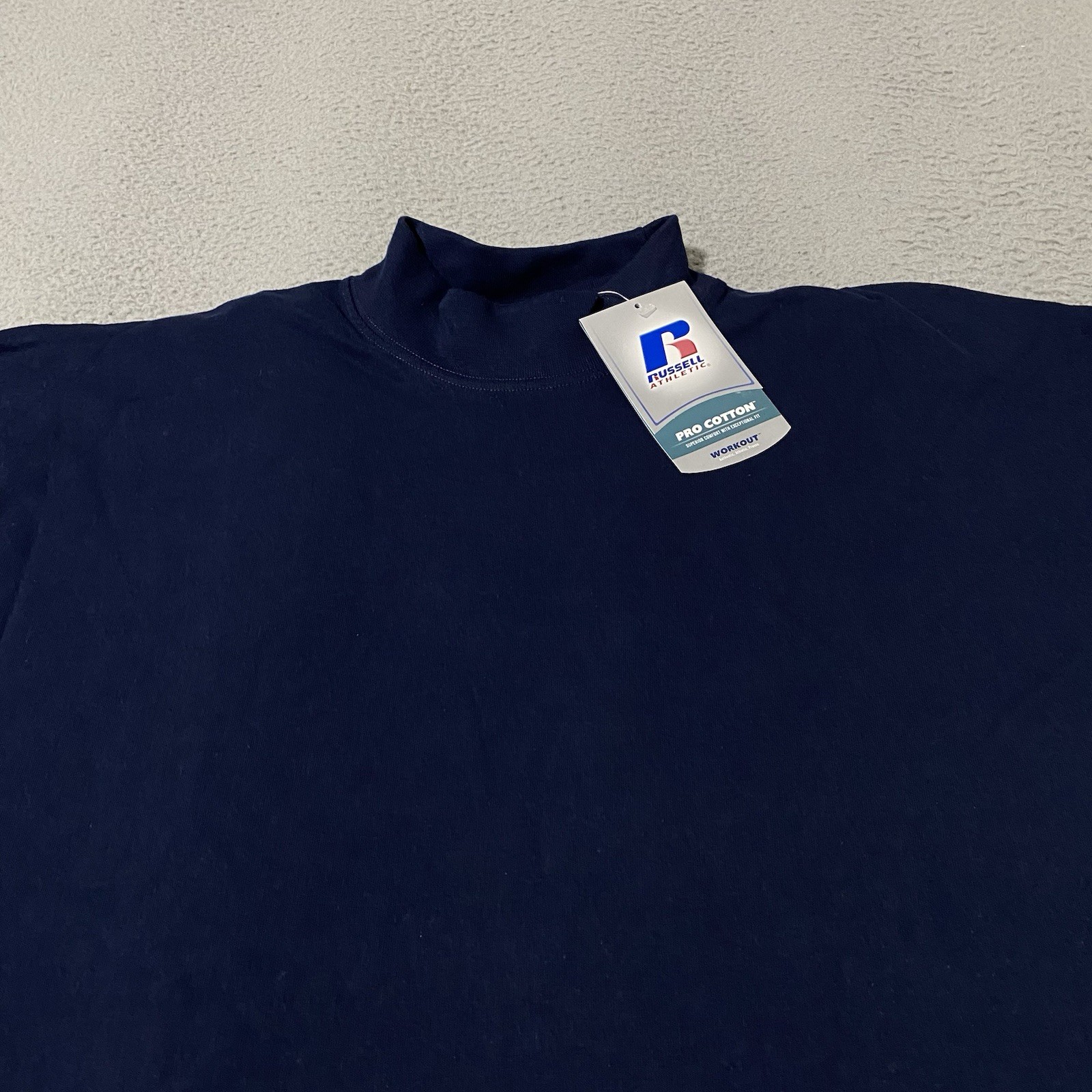 Vintage Russell Athletic Mock Neck Shirt Mens Large Navy Pro Cotton Blank NEW gallery