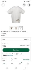 KAWS Skeleton NEW FICTION Bone Graphic Cotton T-Shirt Men X-Large