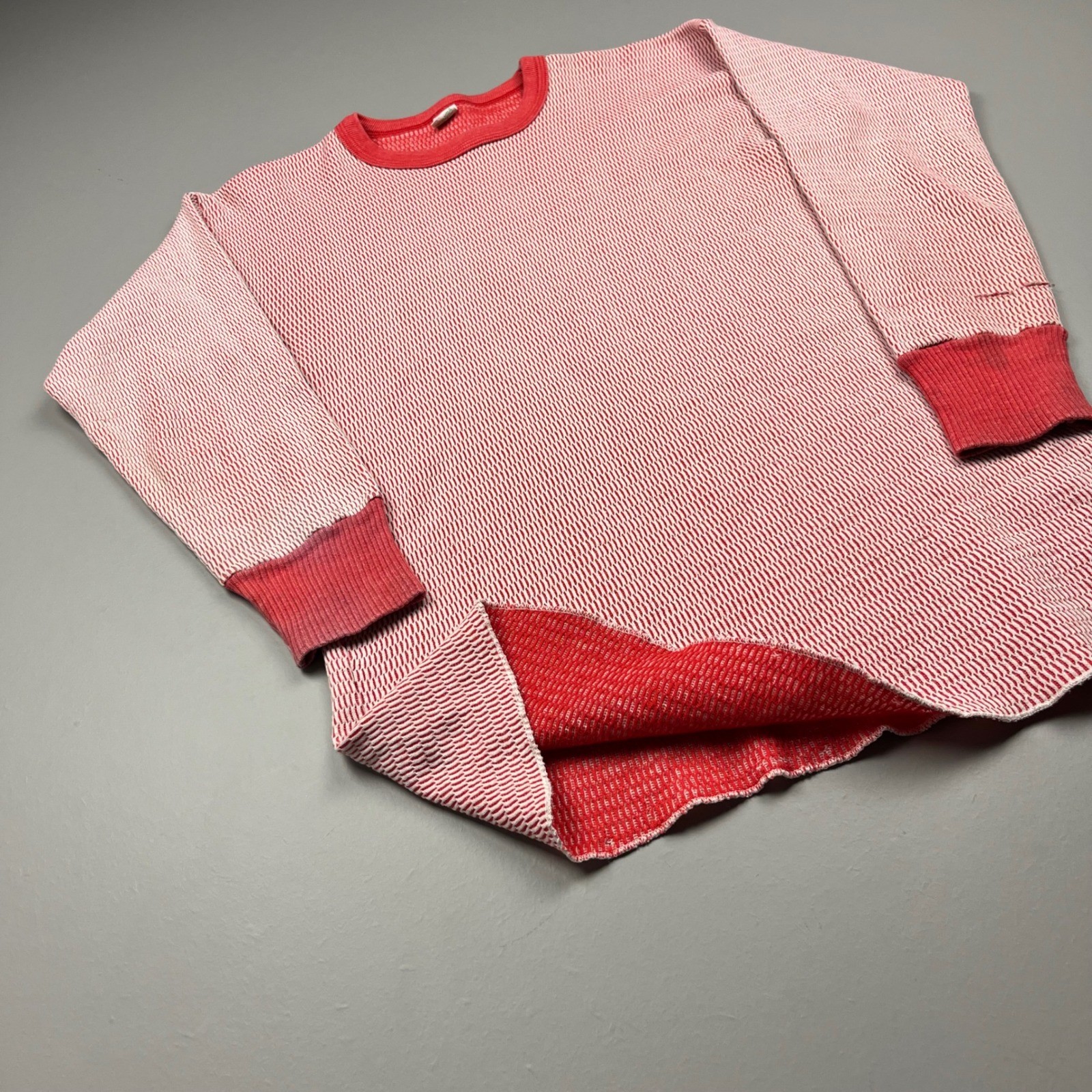 Hanes Thermal Shirt Mens L/XL Red White Waffle Knit Long Sleeve VTG 70s 2-Tone gallery
