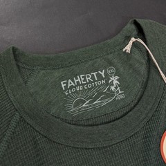 Faherty Men’s Long Sleeve Cloud Waffle Crew Deep Fern Heather Size 2XL Top