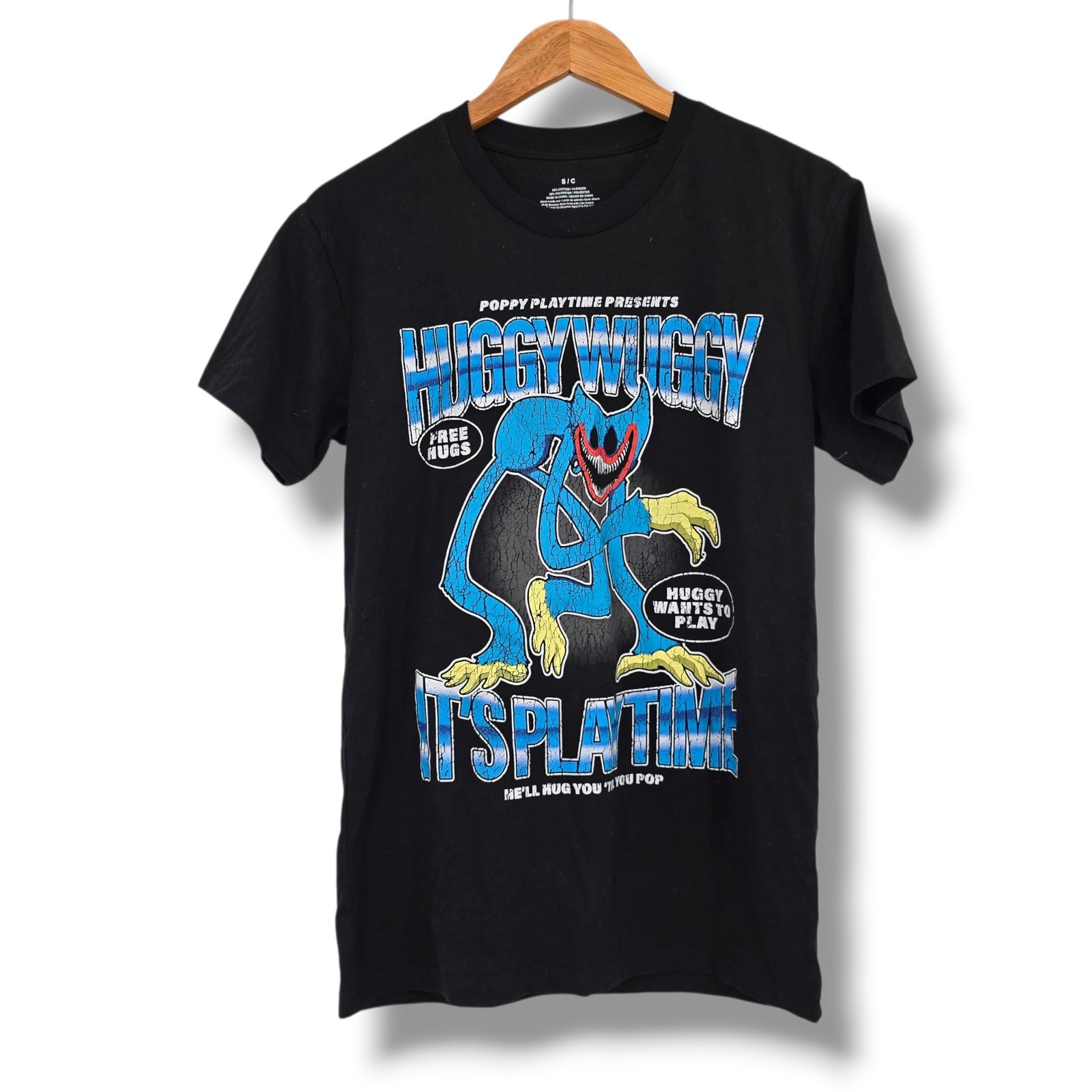Poppy Playtime Huggy Wuggy Its Playtime Graphic Tee Black Mens Small Mad Engine