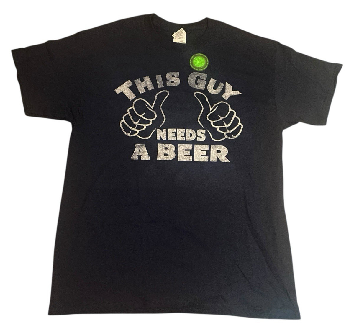 Gilden Funny Beer Graphic T-Shirt Men's L Short Sleeve Blue Glow in the Dark gallery