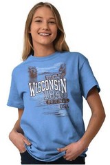 Wisconsin Badger State Camping Souvenir USA Adult Short Sleeve Crewneck Tee