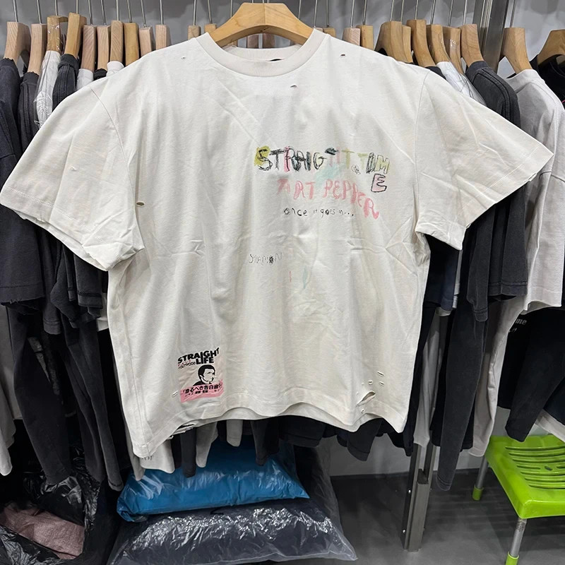 Hollywood Straight Time Art Repper Mens White Crayon Holes Short Sleeve T Shirt gallery