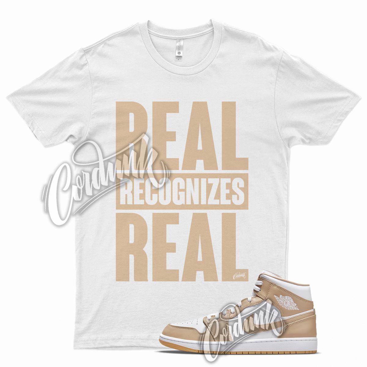 White RRR T Shirt for Air J1 1 Mid Hemp Gum Yellow