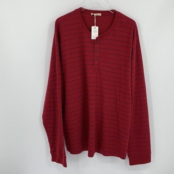 Marine Layer double knit henley stripe shirt wine navy blue rhubarb men new XXL gallery