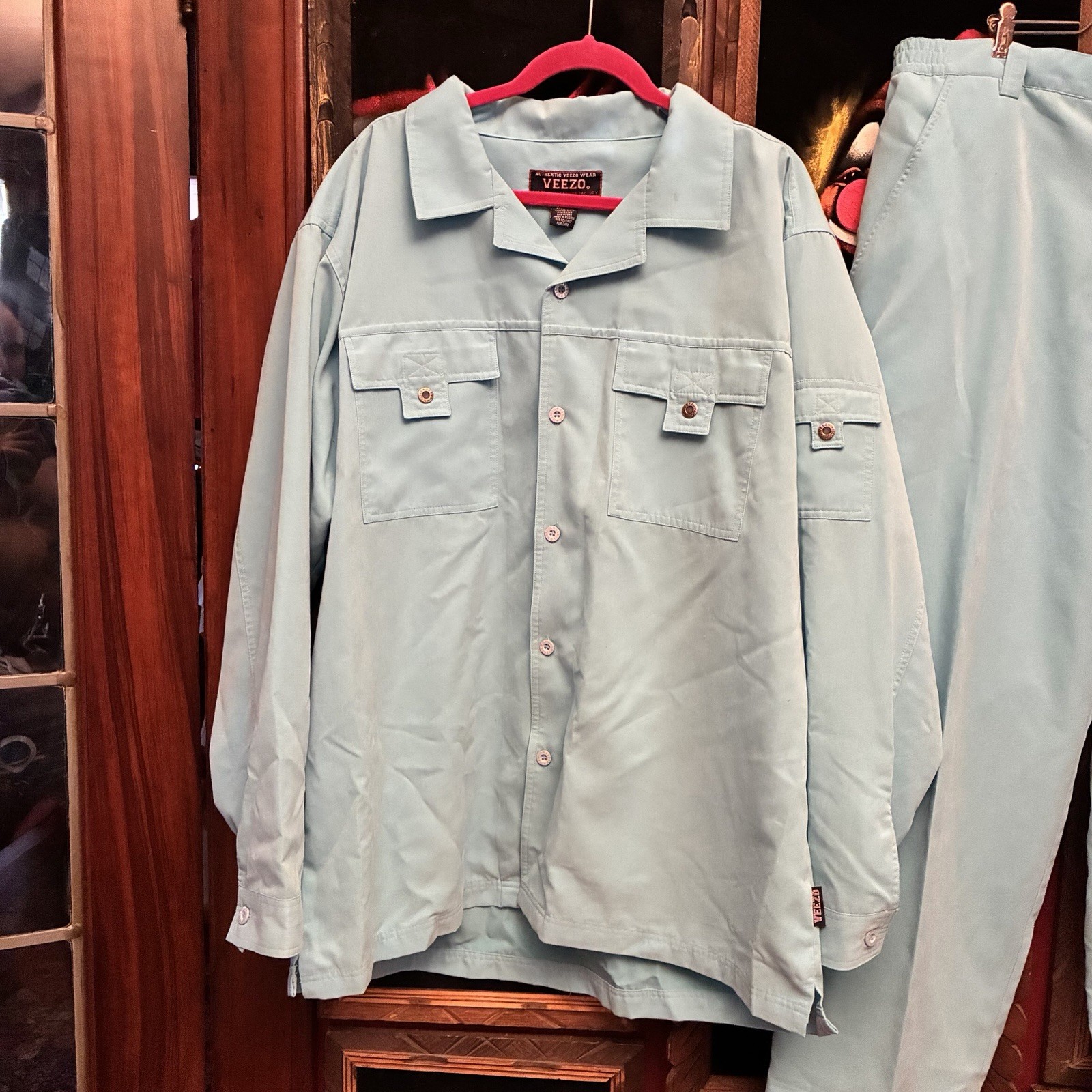 Vintage Veezo Streetwear Hip Hop Y2K Baby Blue Baggy Shirt & Pants Outfit SZ XL gallery
