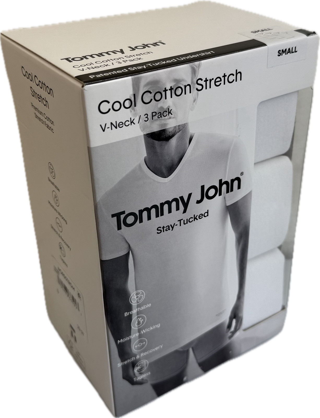 Tommy John 1003995N V-Neck 3 Pk Cool Cotton Stretch White Shirt (New in Box) gallery