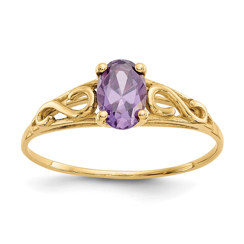 14k Yellow Gold Madi K 6x4mm Oval Synthetic Amethyst Birthstone Size 5 Ring Kids
