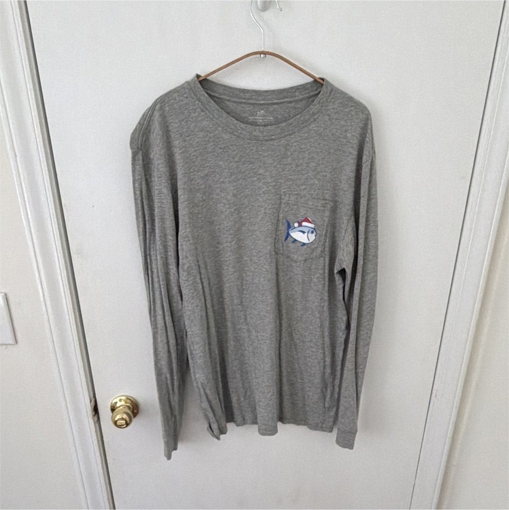 Southern Tide Skipjack Logo Graphic Print Crew Neck Long Sleeve T-Shirt Gray M
