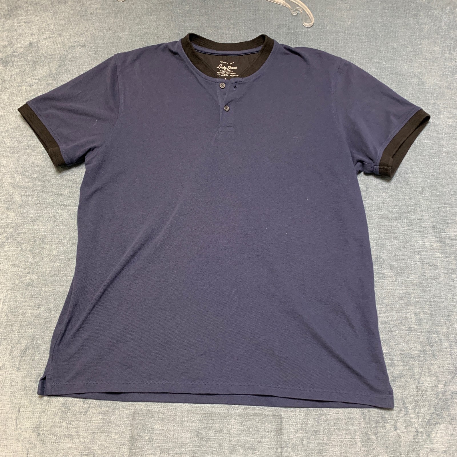 Lucky Brand Quick Dry T Shirt Mens L Navy Blue Henley Neck Short Sleeve Pullover gallery