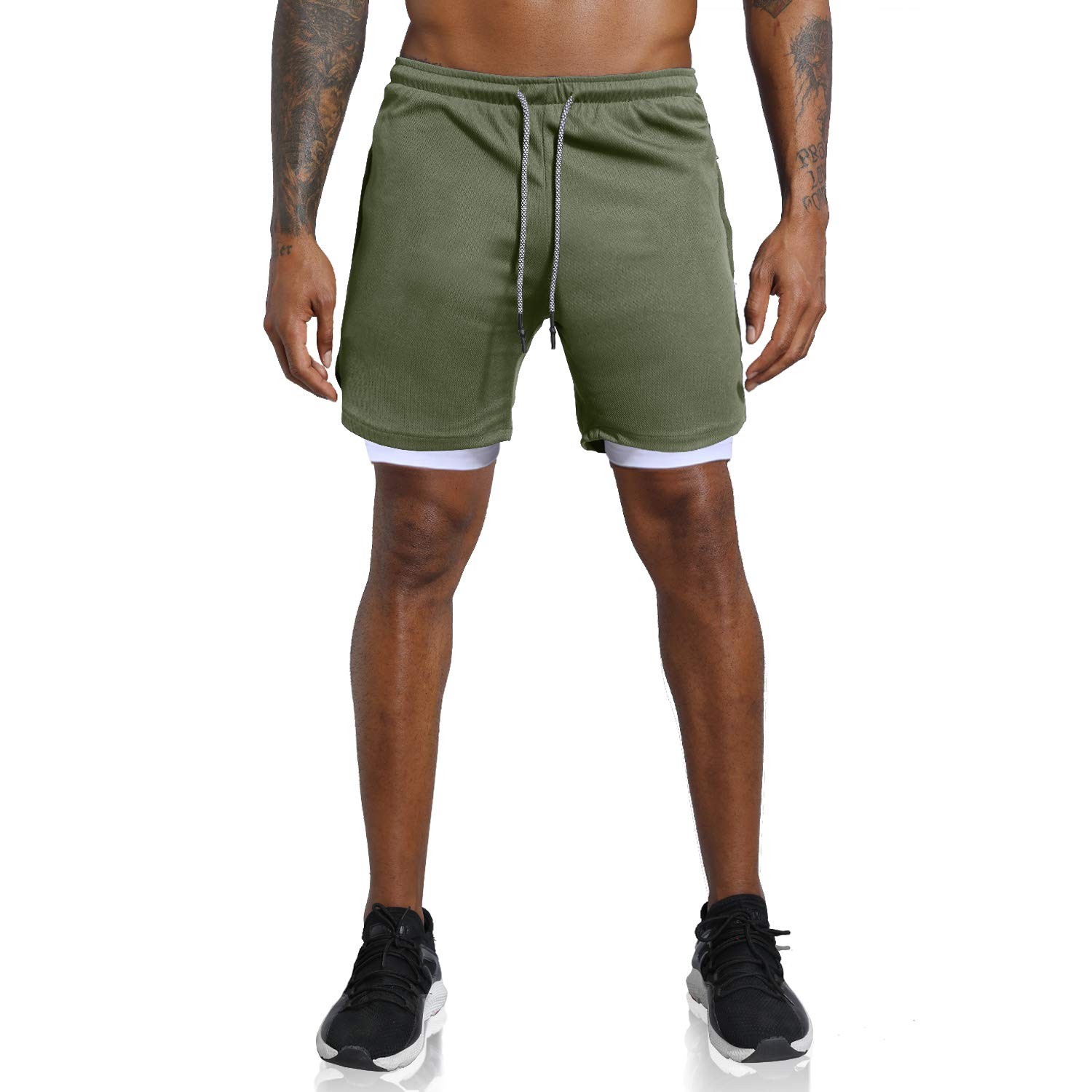 Leidowei Men's 2-in-1 Running Shorts Workout Jogger Gym Large, Green gallery