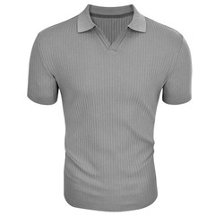 Men’s Summer Short Sleeve V Neck Solid For polo Shirt Polyester Casual T-Shirt