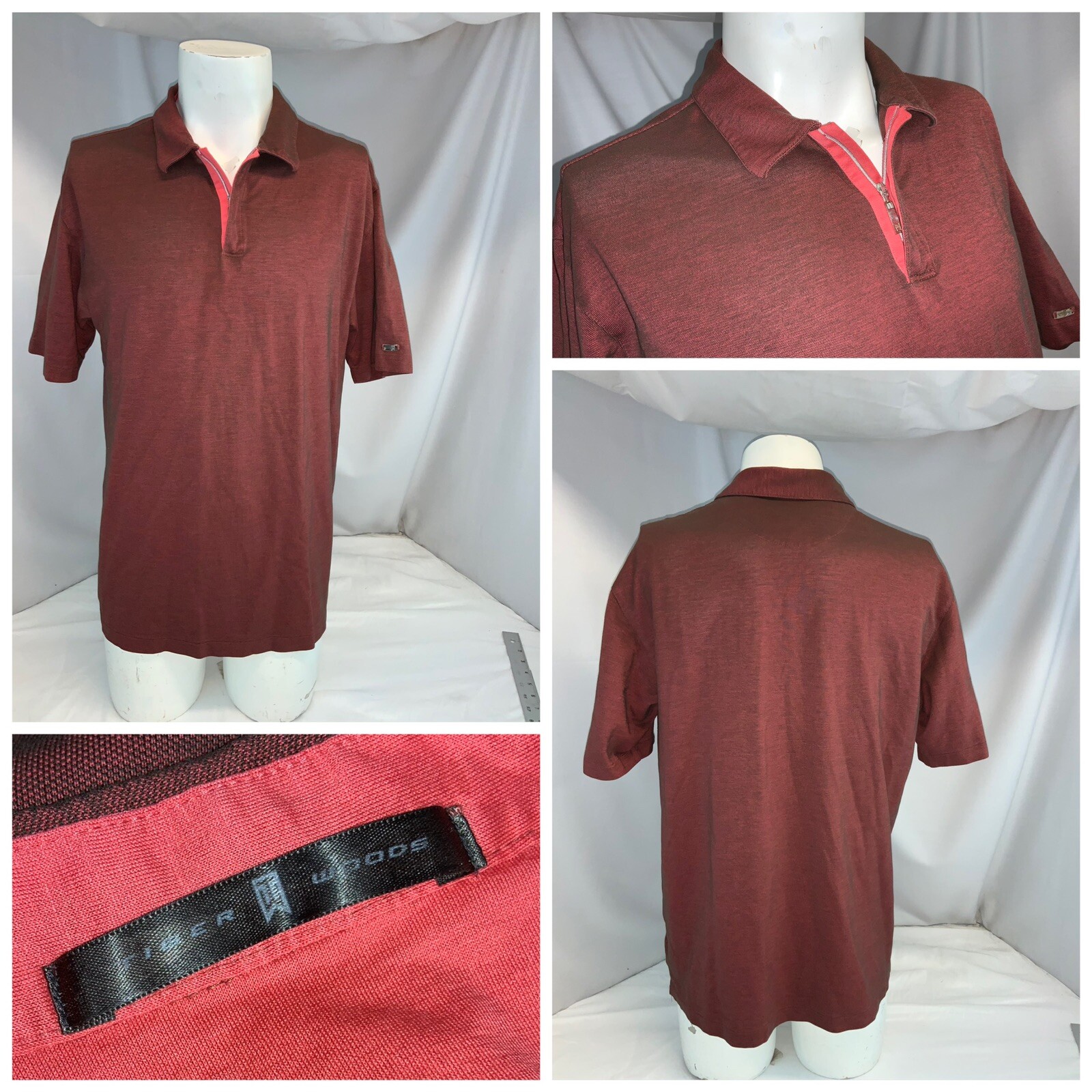 Nike Tiger Woods Golf Polo Shirt L Men Red ¼ Zip Cotton Mint Cond YGI G0-47
