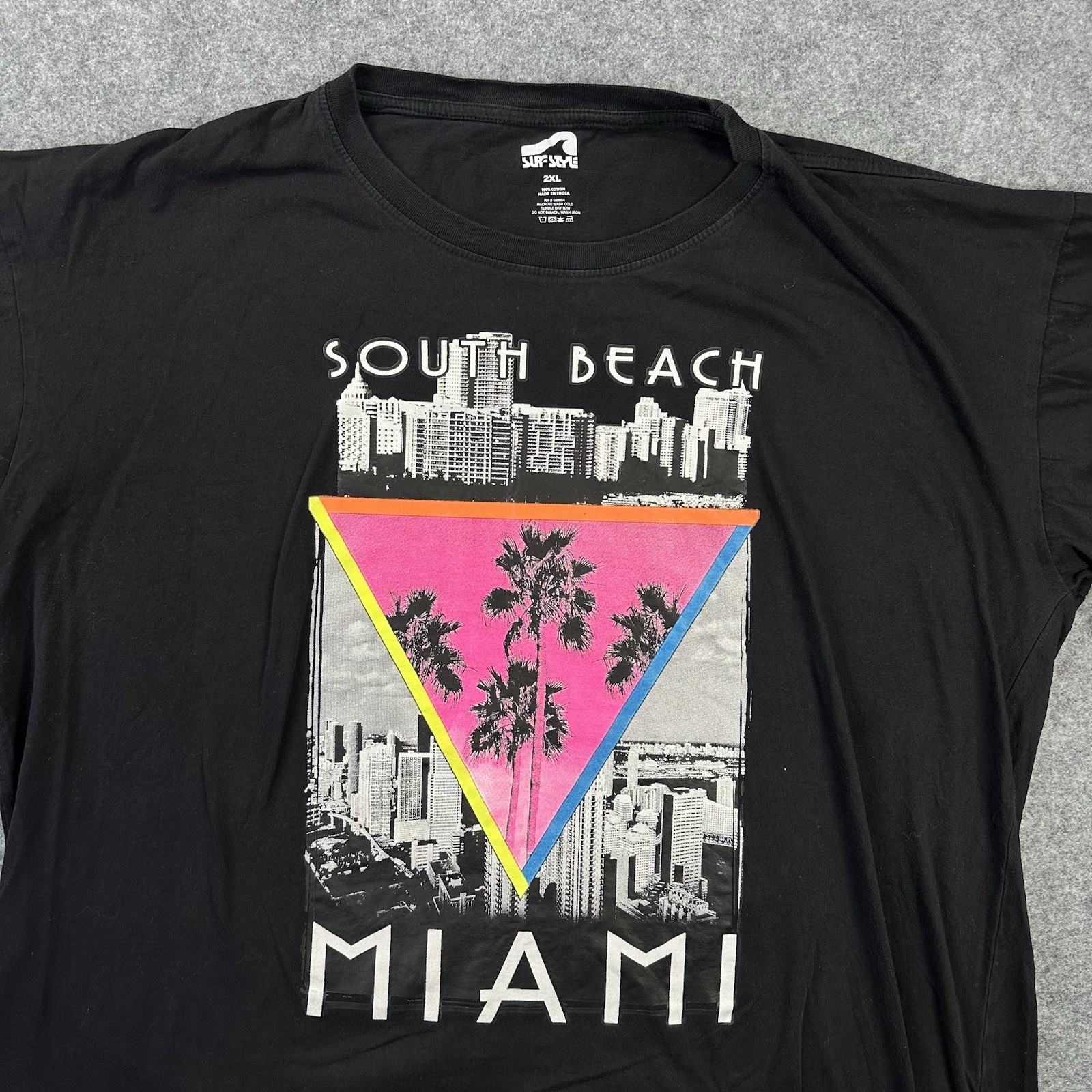 Surf Style Shirt Mens 2XL Black South Beach Miami Graphic Tee Tagless Palm Trees gallery