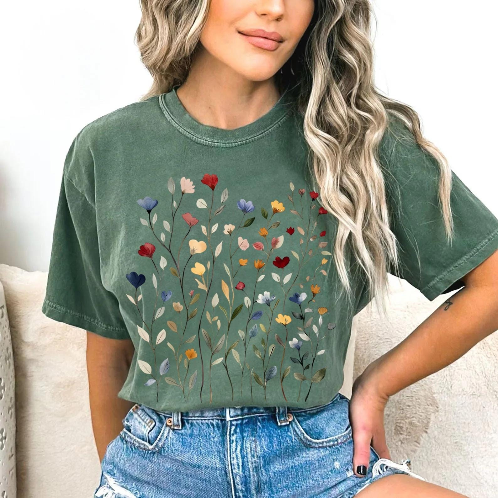 Comfort Colors Vintage Pressed Flowers Shirt Boho Botanical Floral Tee