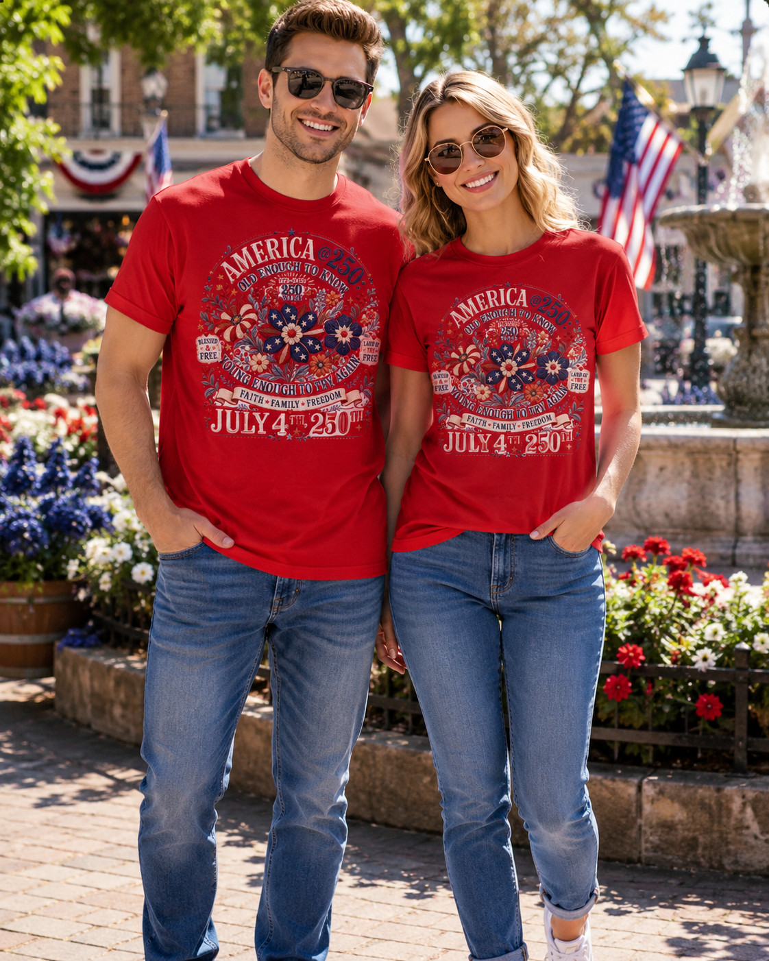 America 250th July 4th Floral Patriotic Independence Day USA Graphic T-Shirt gallery