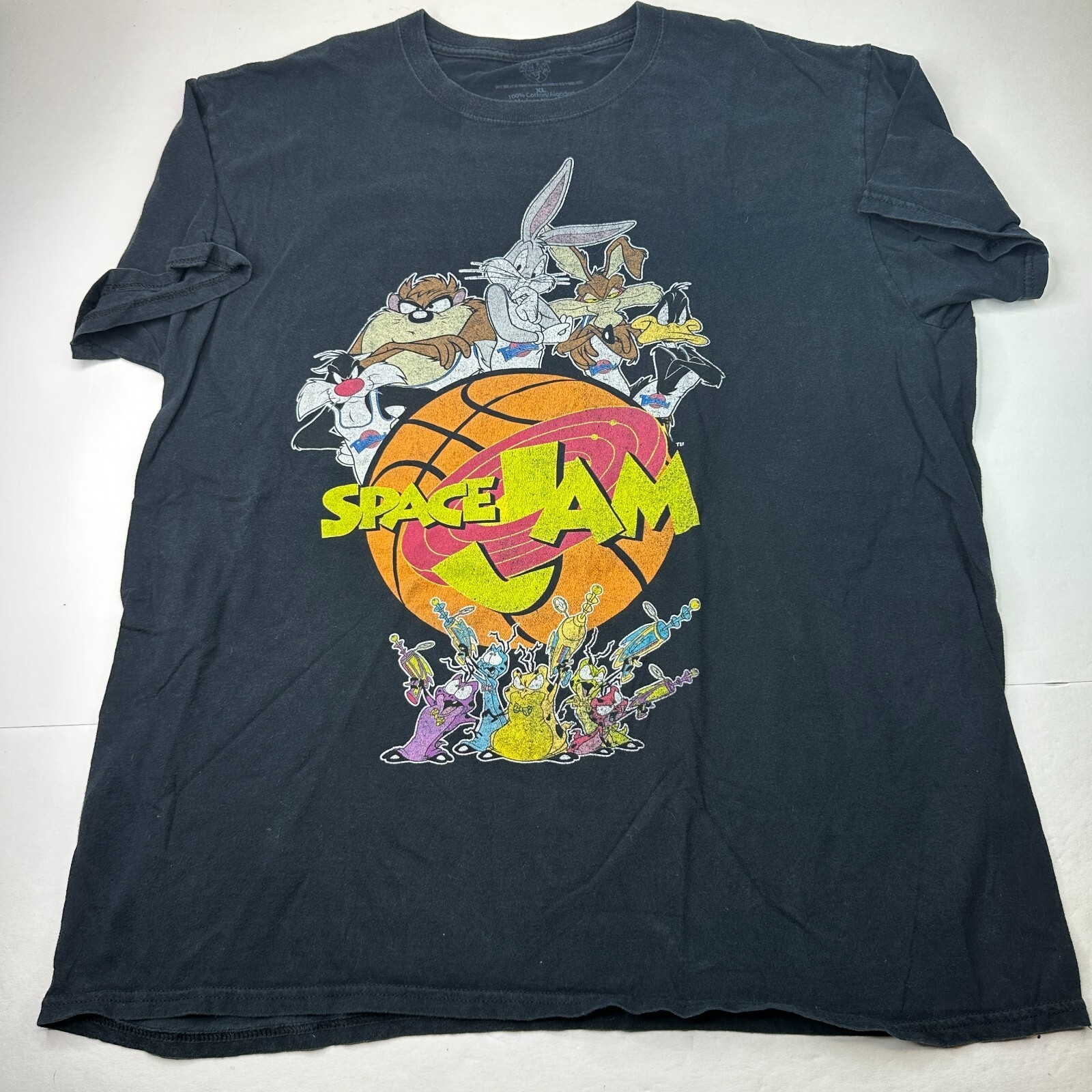 Space Jam Mens Size XL Black Cotton Short Sleeve Crew Neck Graphic T Shirt