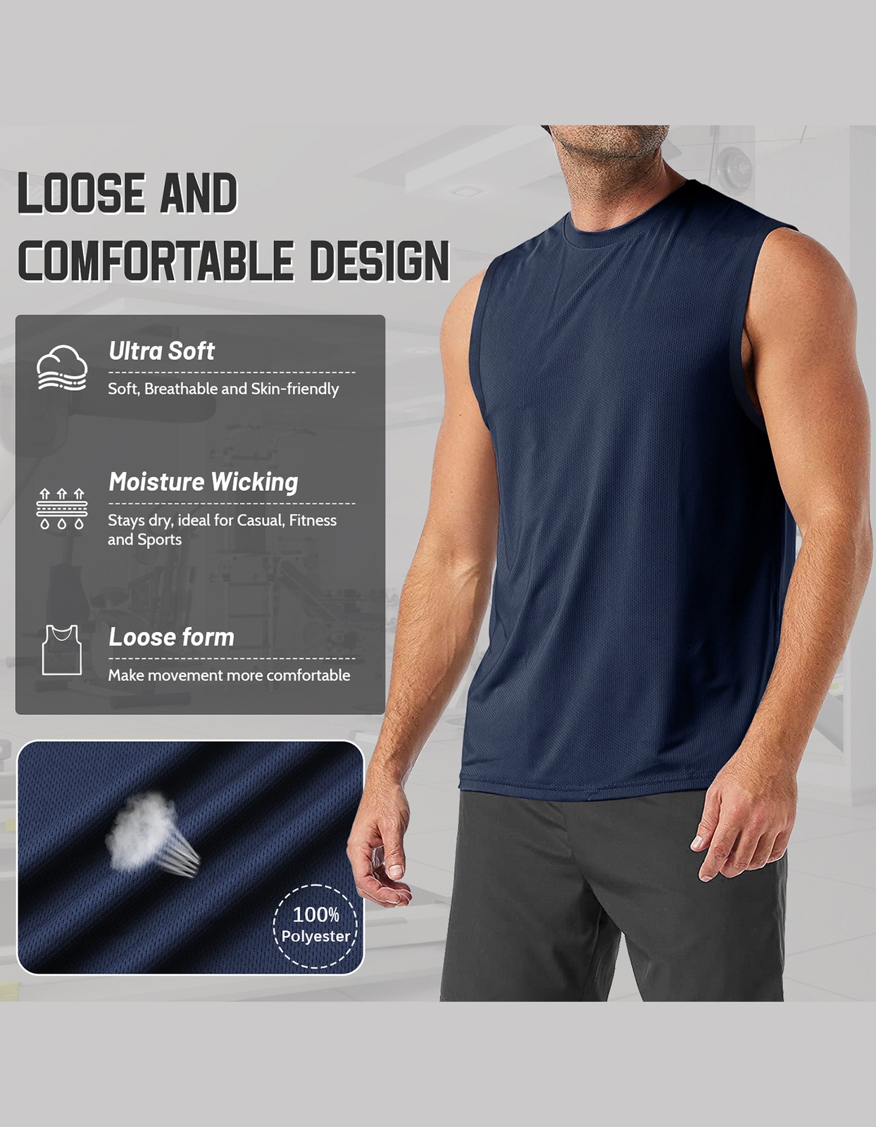 3Pack Men's Sleeveless Shirts Quick Dry Tank Top Workout Fitness Gym Sport Beach gallery