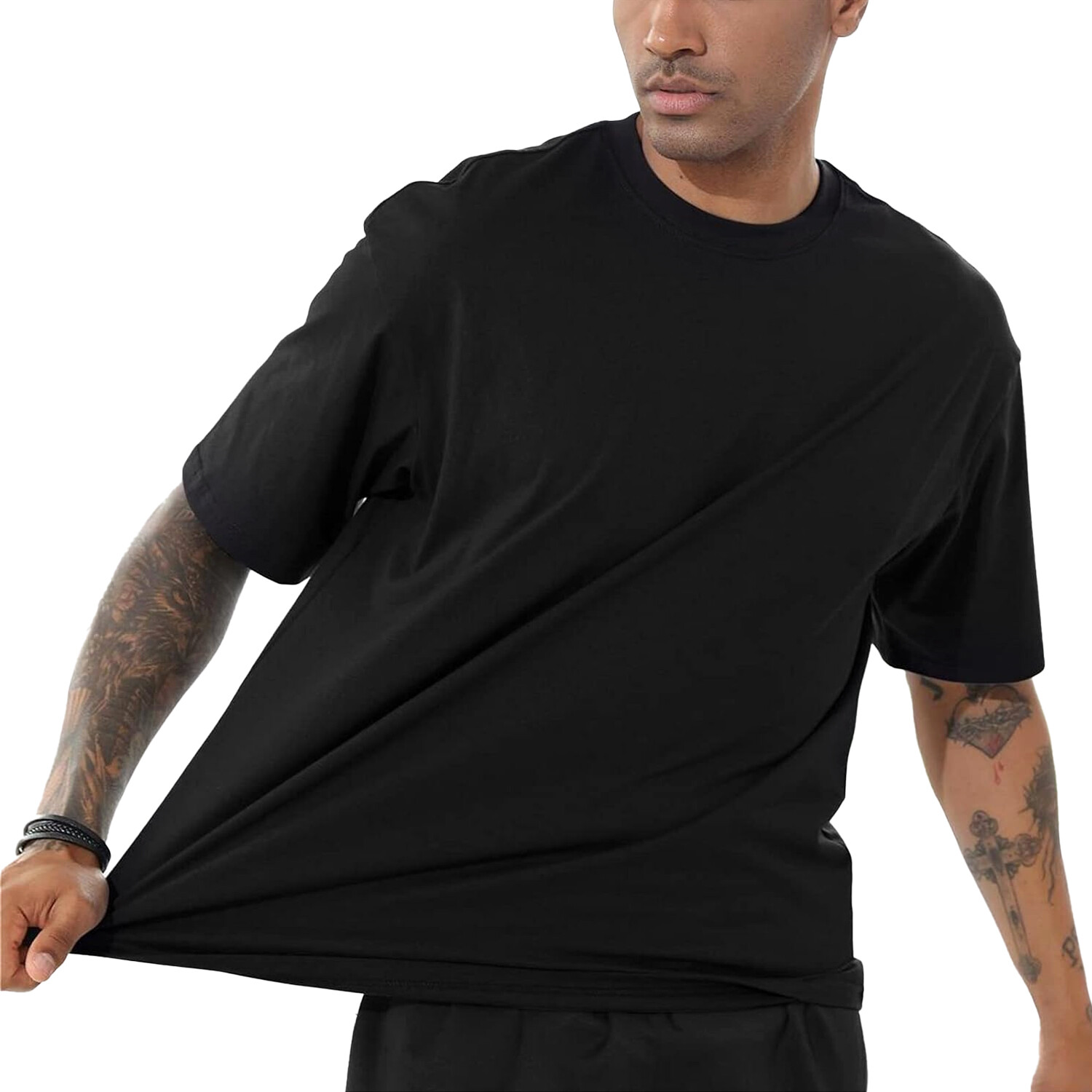New Men's Heavy Short Sleeves Cotton Plain Crew Neck T-Shirt Casual Black M-XL gallery
