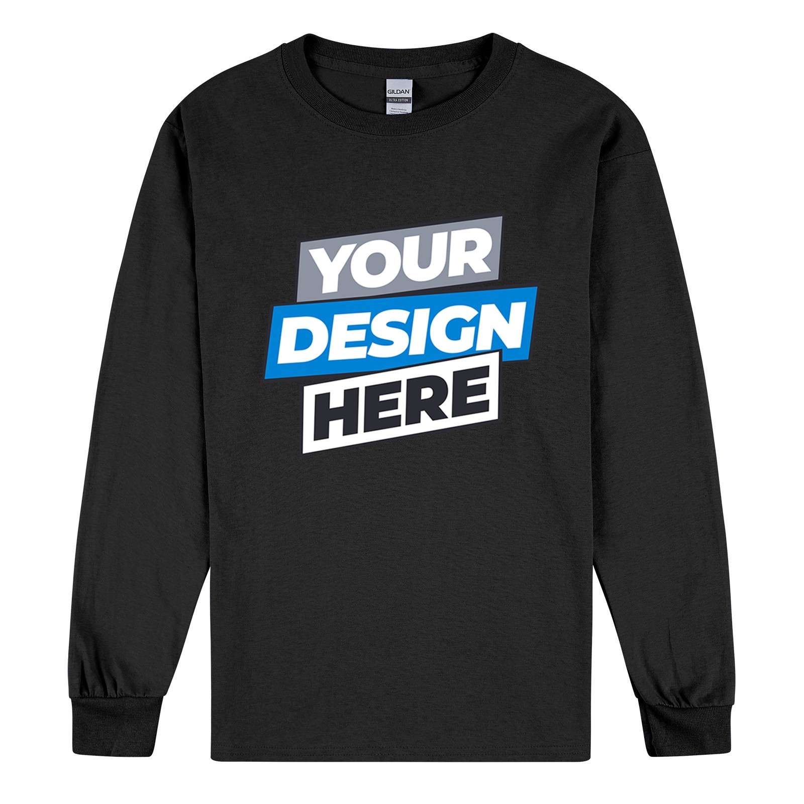 Personalised Printed Mens Custom Long Sleeve T-Shirt Tee Logo Printing Black