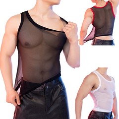 Men’s Mesh Transparent Breathable Underwear Slim Fit Elastic Sexy Men’s Vest