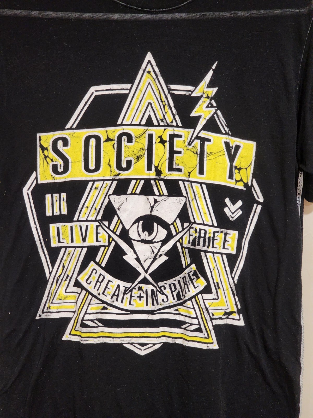 Society Clothing Mens Size XS Graphic Tshirt Black Yellow Live Free Create Sheer gallery
