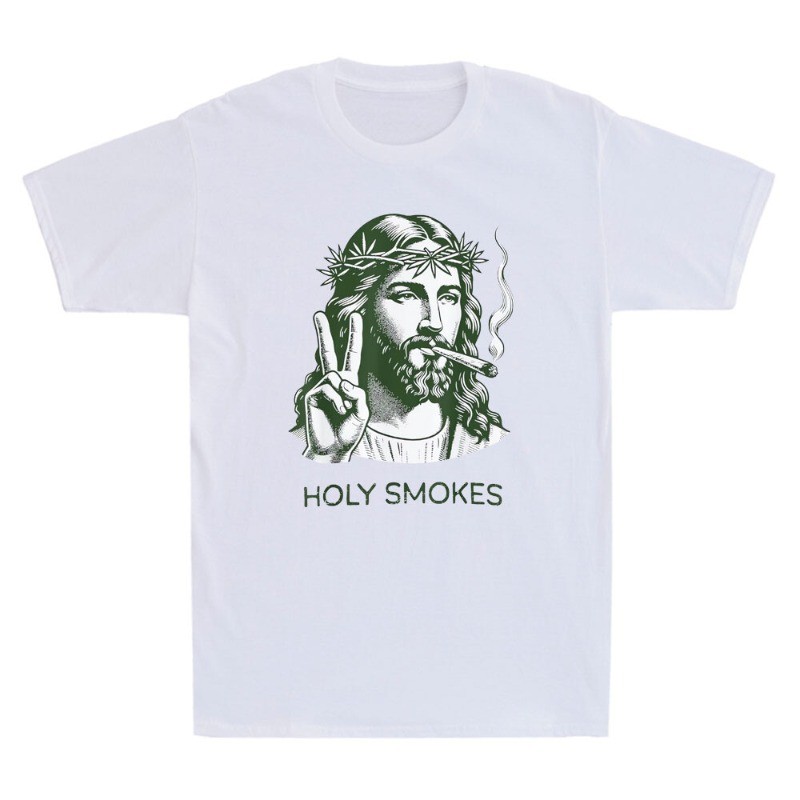 Holy Smokes Funny Jesus Marijuana Weed Cannabis Stoner 420 Graphic Men’s T-Shirt