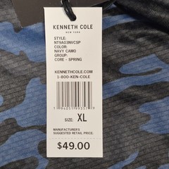 Kenneth Cole Men’s Active Tech Shirt S/S Stretch Breathable Soft Navy Camo