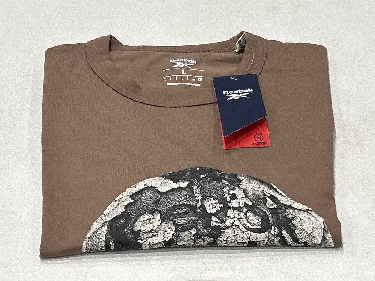 Reebok Men’s Regular Fit Short Sleeve Graphic Hoopwear T-Shirt, Brown, L