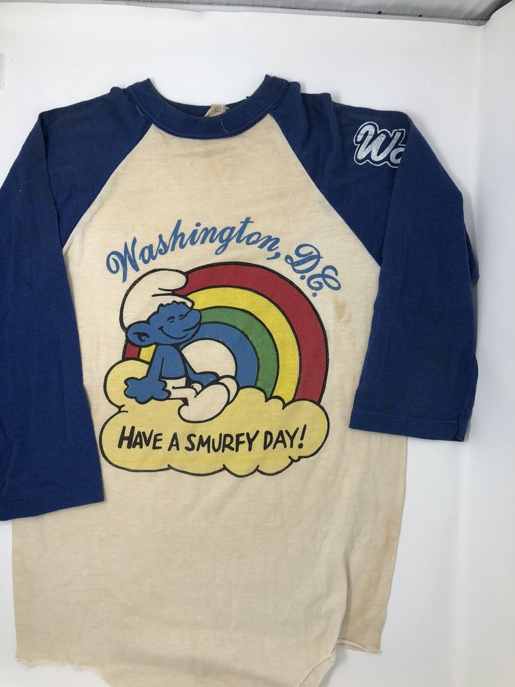 Vintage Rare !!1980s Smurf Two Tones T Shirt Single Stitch Size M . See Pics