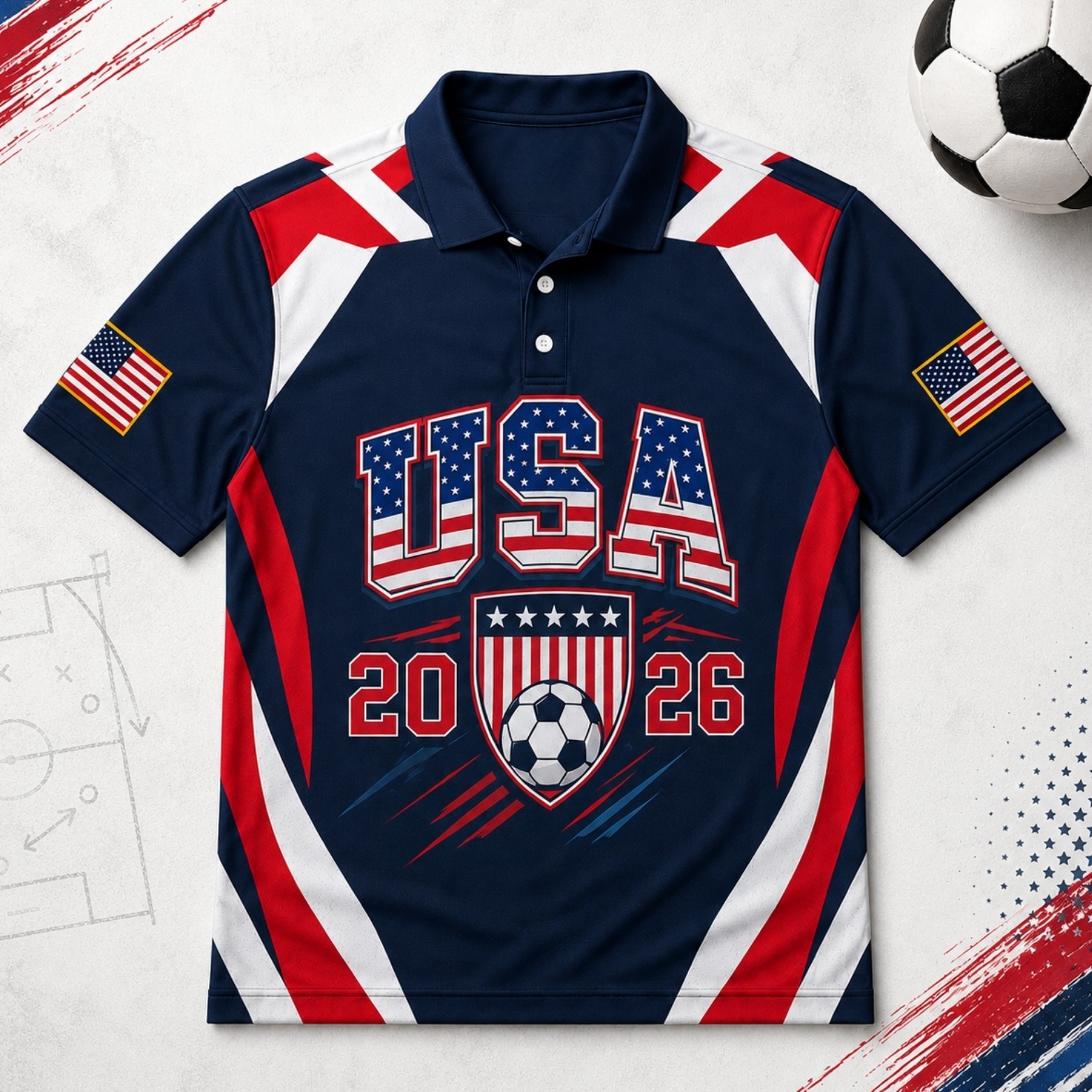 USA Soccer 2026 Golf Shirt Men Patriotic American Flag Soccer Fan Polo (S-5XL) gallery