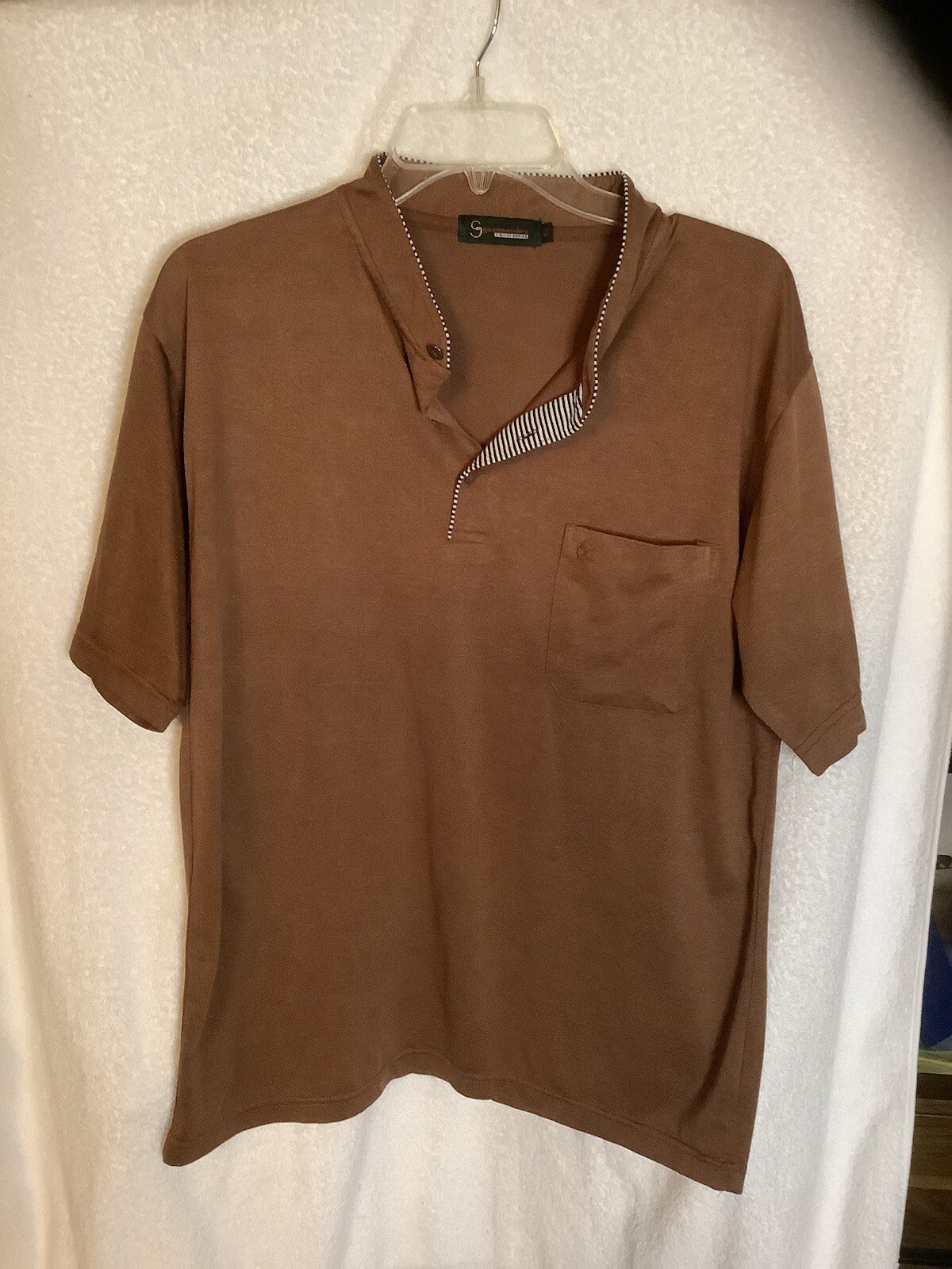 Mens Button Stand Neck Short Sleeve Shirts Pullover Pocket Soft Clothing gallery