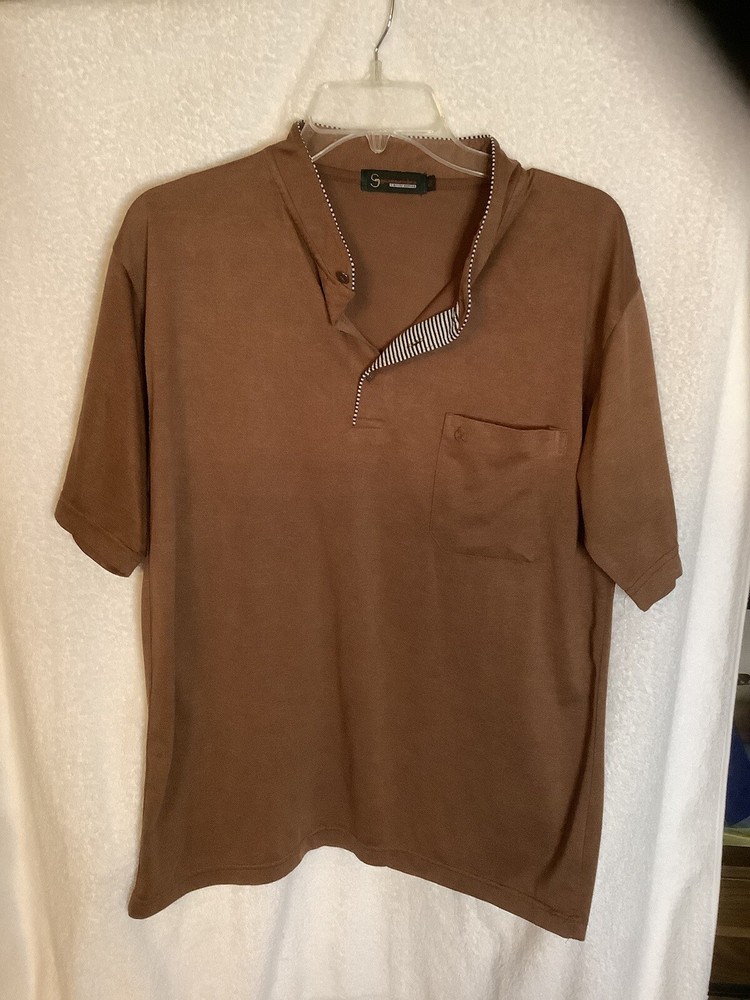 Mens Button Stand Neck Short Sleeve Shirts Pullover Pocket Soft Clothing