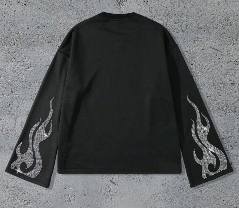 New Men Luxury Diamond Rhinestones Black Long T-Shirt High Quality gallery