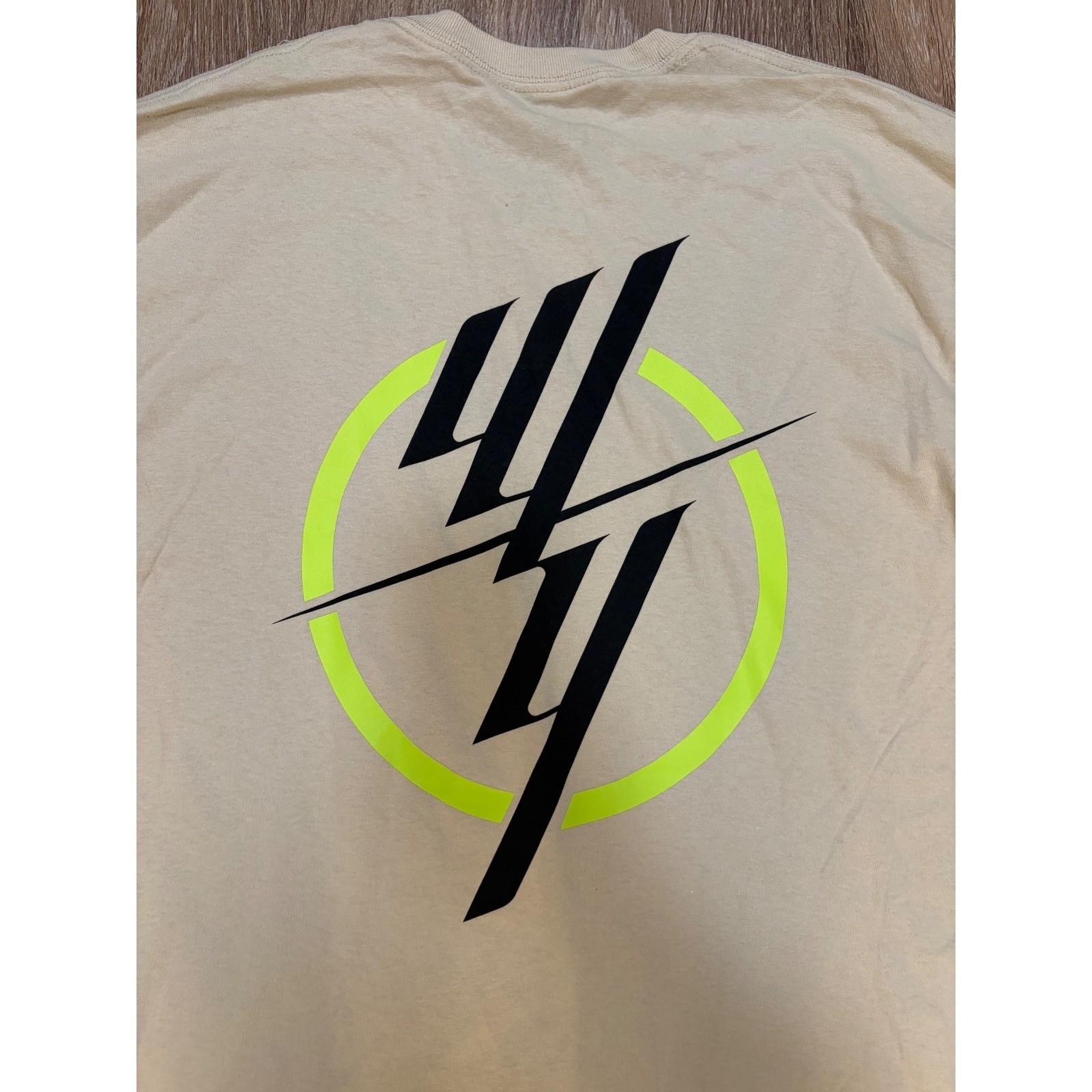 The Thread Shop Men Long Sleeve Tour Graphic T-Shirt Cream Neon Lime Large gallery