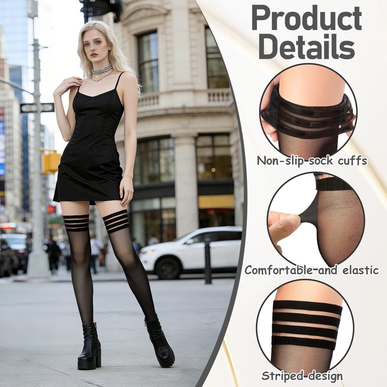 4 Pairs Black Fishnet Over the Knee Stockings, Stretchy Thigh High Socks Shee... gallery