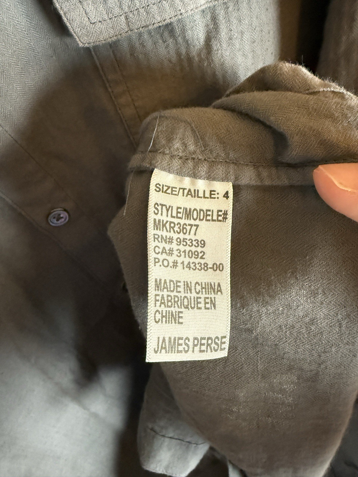 James Perse Standard Button Up Shirt Herringbone Gray Cotton Men’s Size 4 gallery