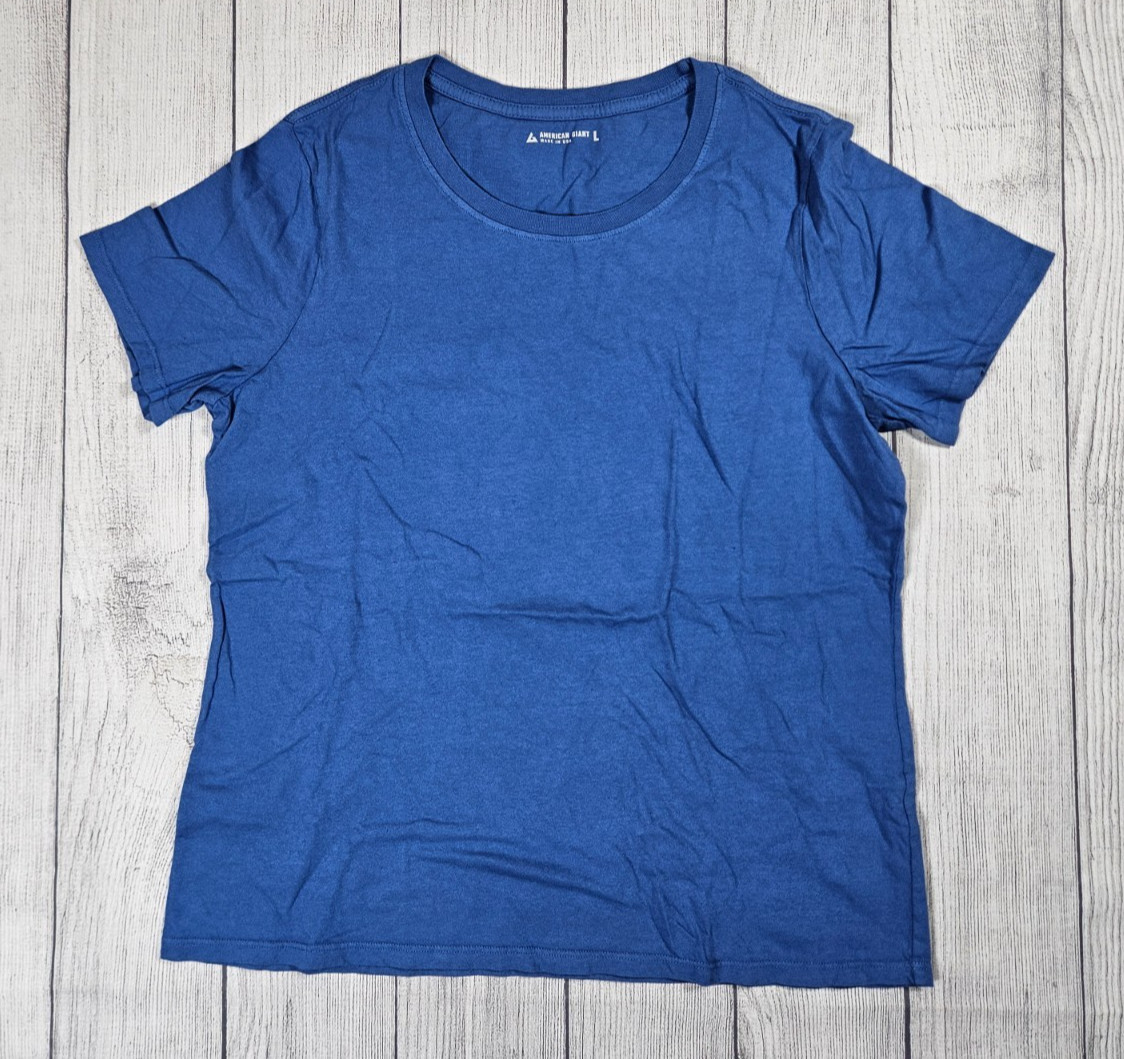 American Giant Classic Crew Neck T Shirt Womens L Blue USA Made Cotton Tee Top