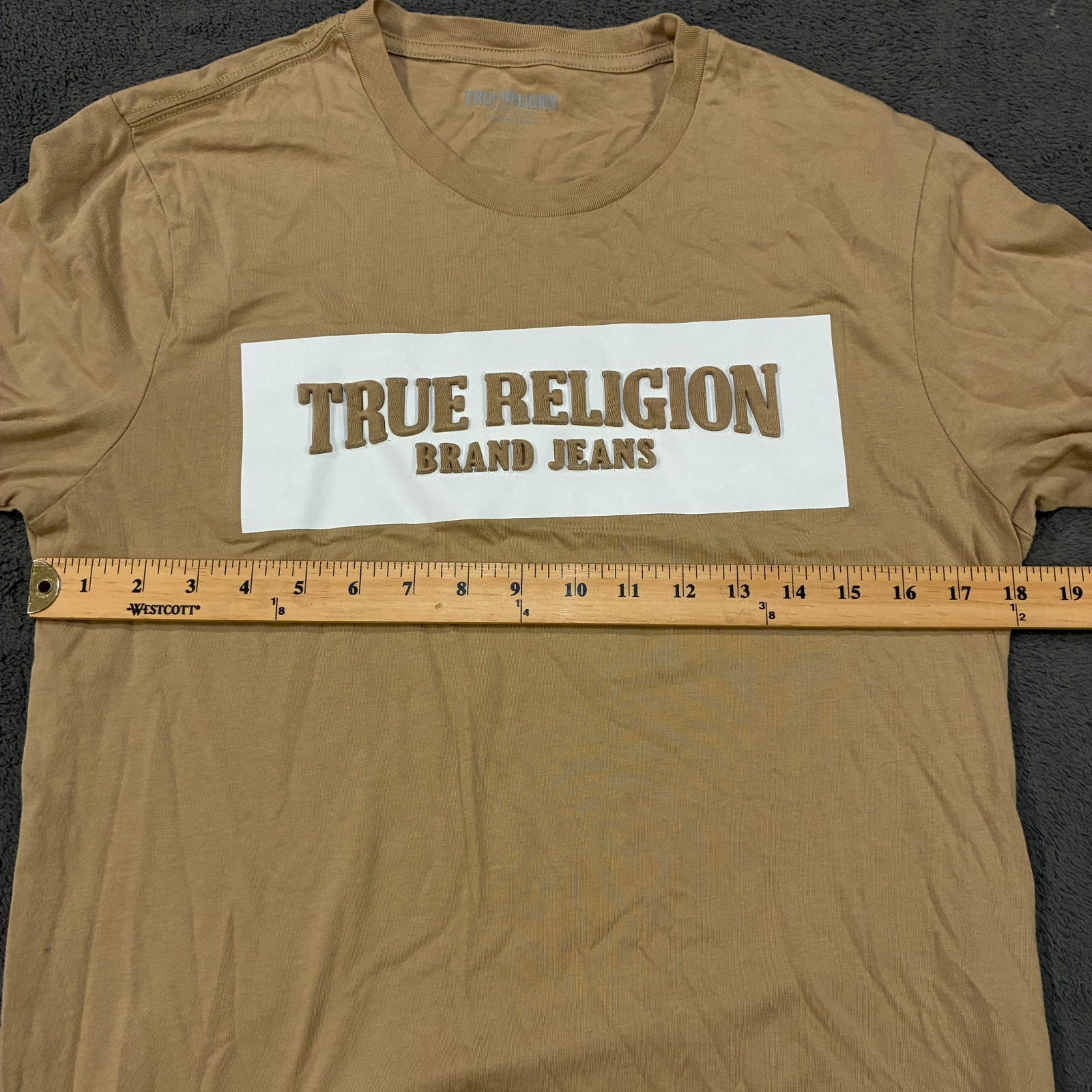 True Religion Beige Spell Out Logo Graphic Casual Streetwear T Shirt Mens Size S gallery