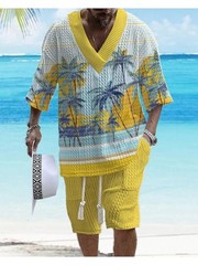 Plus Size Men’s Summer Short-Sleeve Top and Shorts Set – Beach Vacation Attire