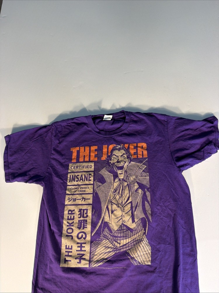 DC COMICS The Joker Men’s Certified Insane T Shirt Gray Batman Size Large