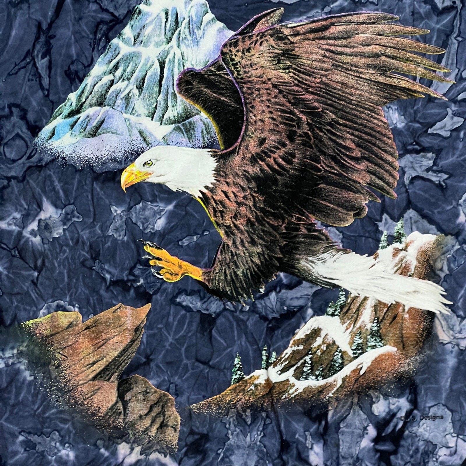 Vintage 90s TShirt Four Seasons Size Large Blue Tie Dye Bald Eagle Graphic Print gallery