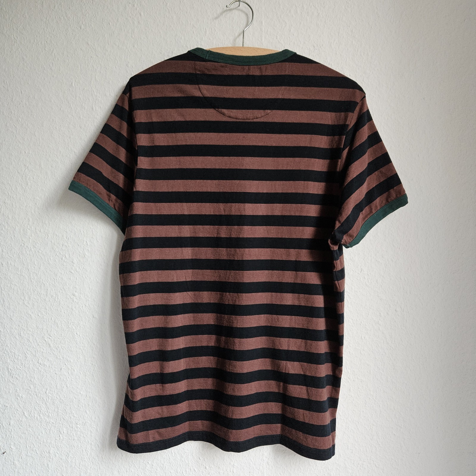 Farah Men's T-Shirt Size M Brown Black Green Striped 100% Cotton gallery