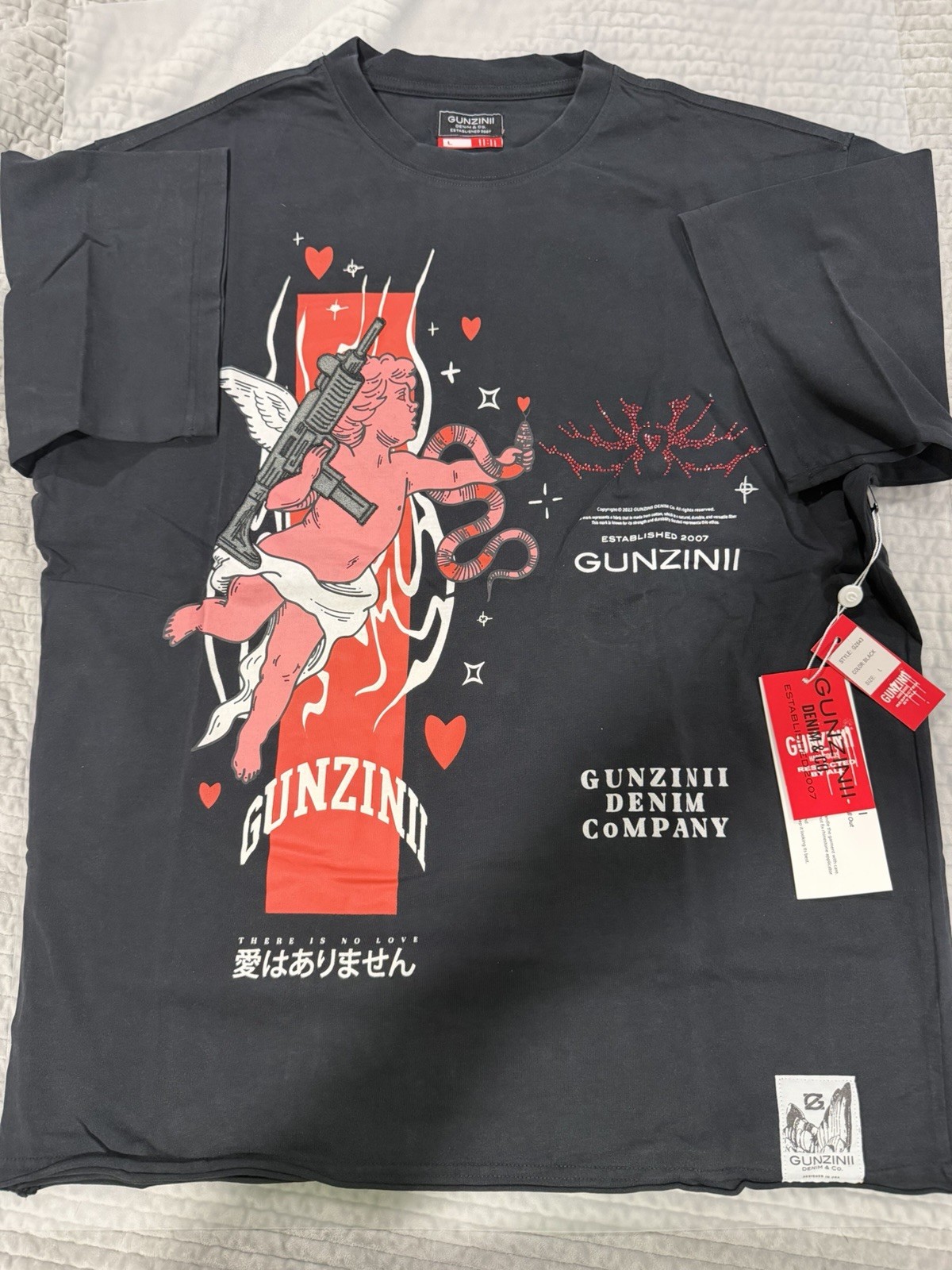 GUNZINII Men’s Black Crew Neck Short Sleeve Graphic Print T-Shirt Size L