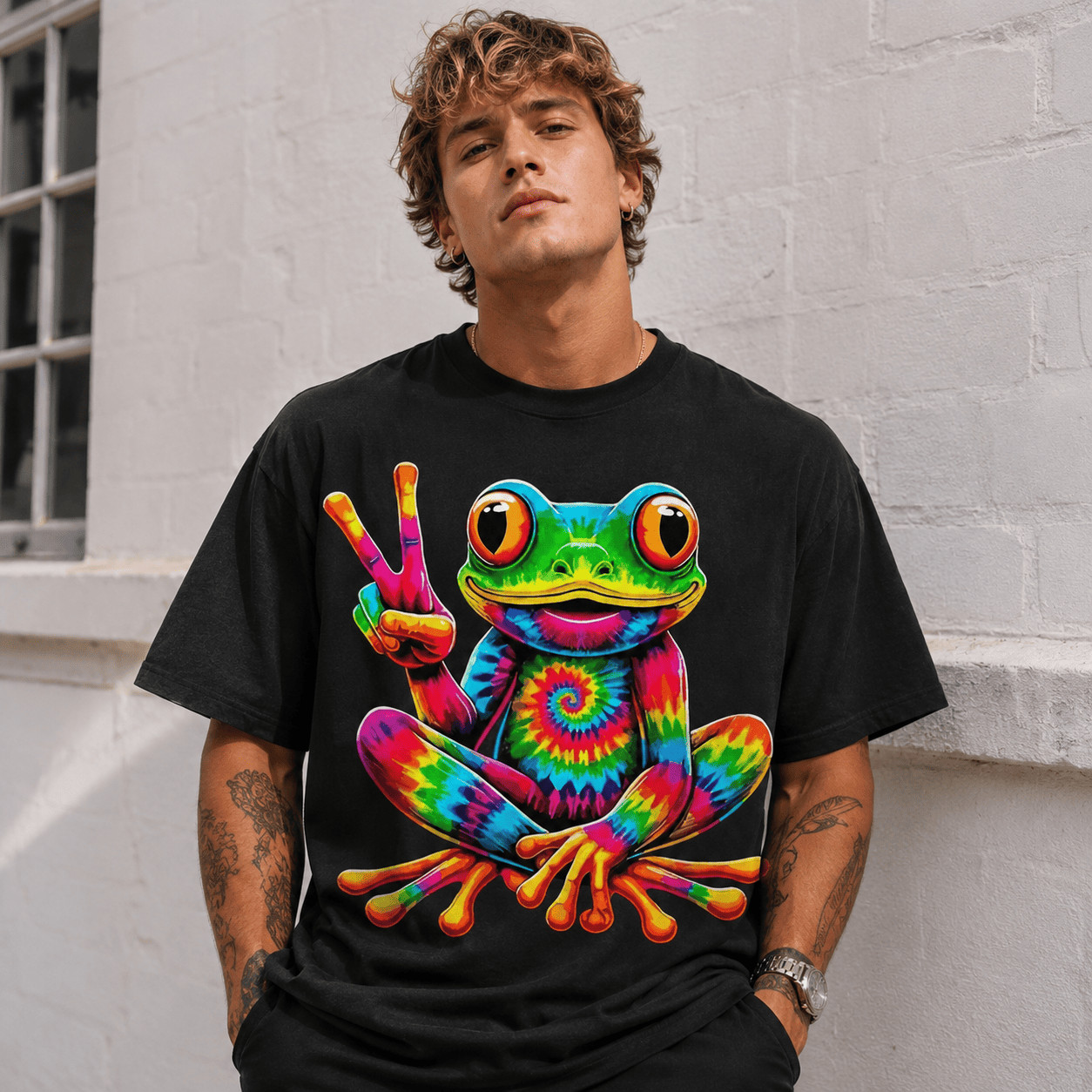 Tie Dye Peace Frog Graphic Tee - Retro Psychedelic Colorful Toad T-Shirt gallery