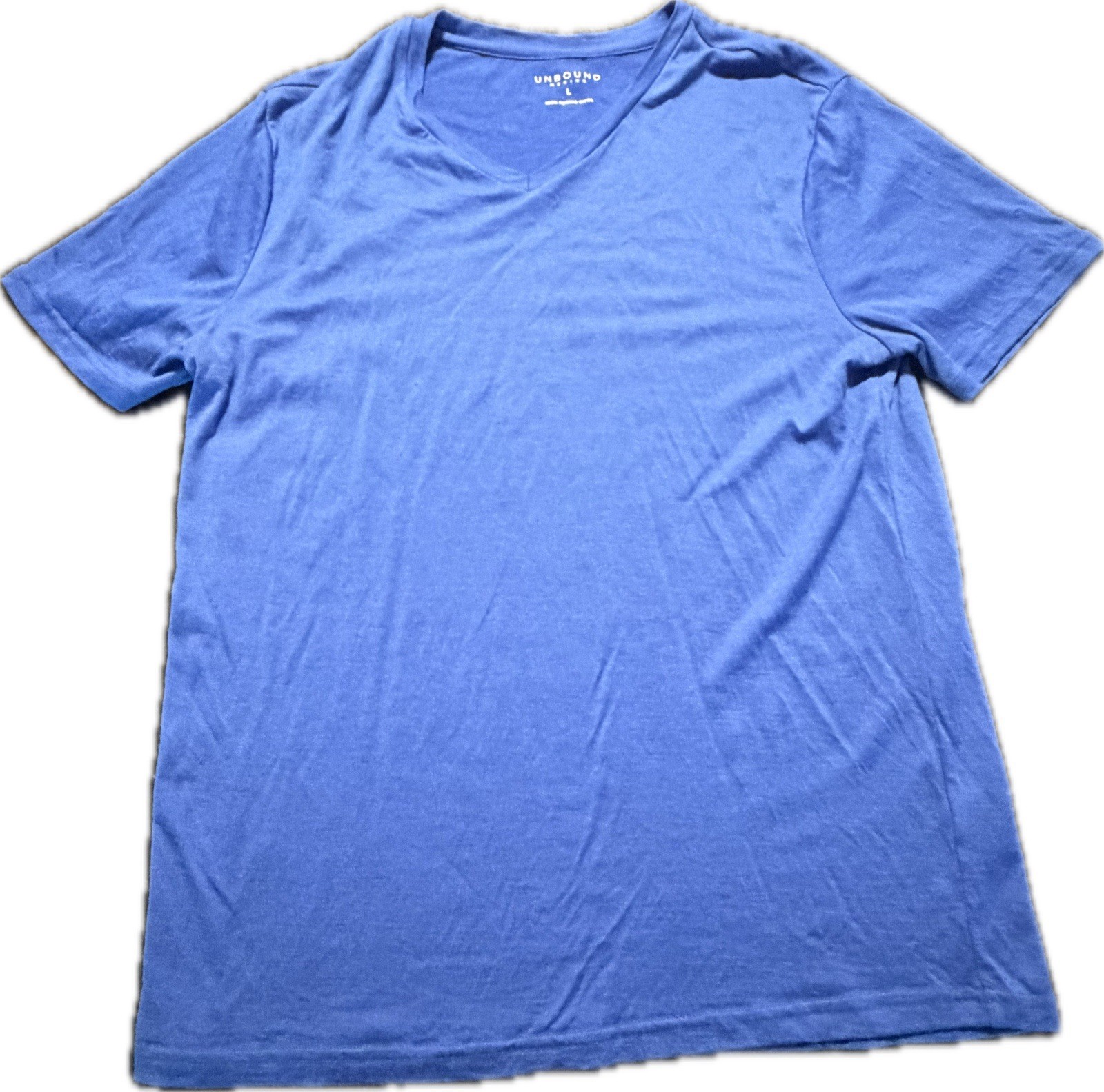 Unbound Merino Wool Base Layer T Shirt Men’s Large V Neck Short Sleeve Blue