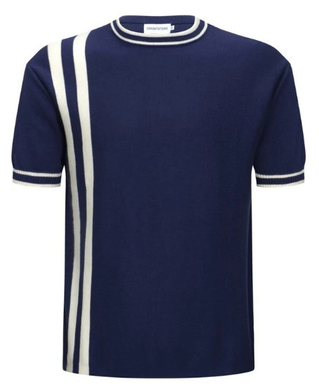 Men's Navy Knit Tee with White Stripes – 1970s Mod Vintage Style gallery
