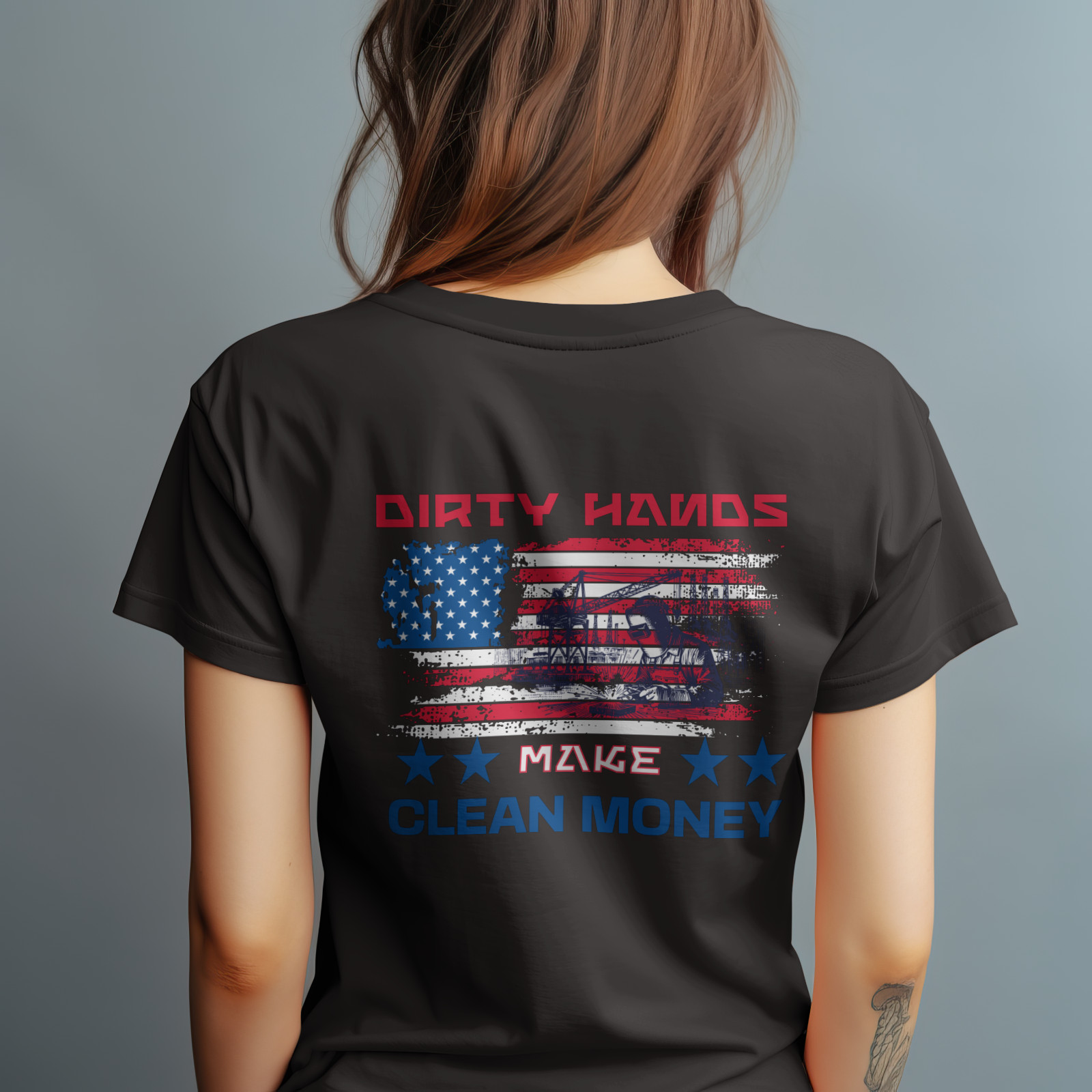 Dirty Hands Clean Money Shirt Blue Collar Work Mechanic Tee Back Print gallery